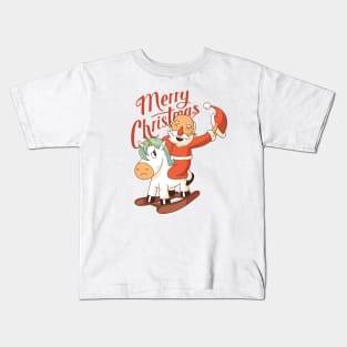 Cute Cartoon Santa Riding Unicorn Kids T-Shirt